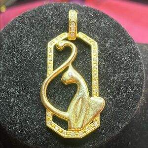 Elegant Gold Cat Pendant with Crystals Rare